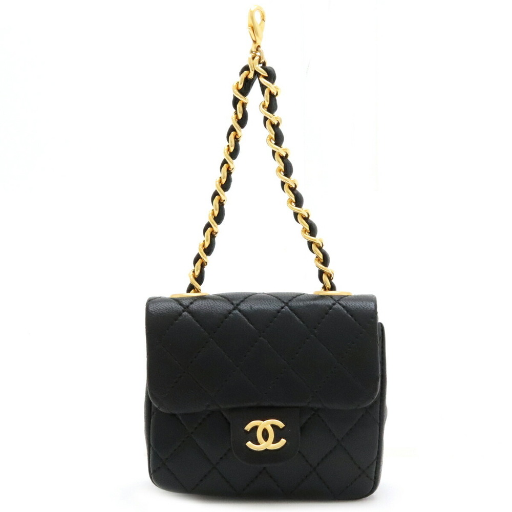 Chanel Matelasse Coco Mark Chain Bag Charm Leather Black Gold - Picture 1 of 8